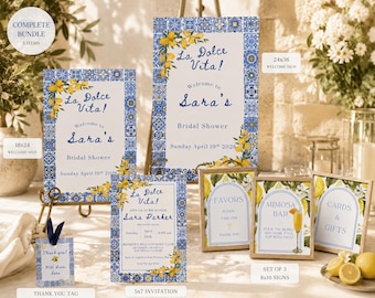 La Dolce Vita Bridal Shower Bundle, Amalfi Coast Bridal Shower Invite, Mediterranean Lemon Tile Invite, Italian Bridal Shower