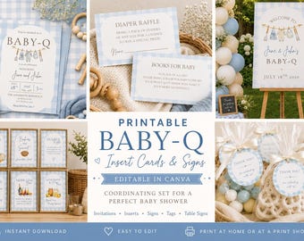 Baby-Q Invitation Bundle | Editable Gingham Shower Templates (Digital Download)
