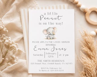 Little Peanut Baby Shower Invitation Template, Editable Elephant Baby Shower Invite, Neutral Baby Shower Invitation (Digital Download)
