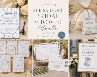 She Said Oui Bridal Shower Bundle Template, French Bridal Shower Invitation, Paris Bridal Shower Decor, Editable Canva Template