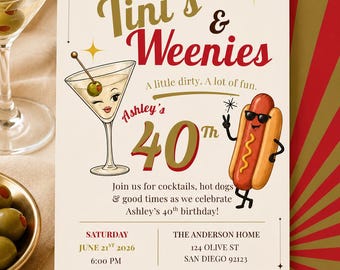 40th Birthday Invitation | Tini's & Weenies Party Invite (Digital Download)