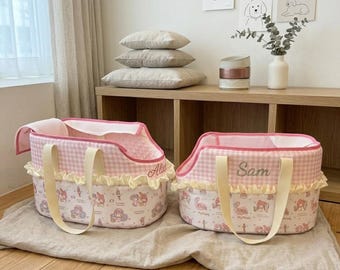 Sac de transport personnalisé en dentelle pour animal de compagnie - Nom brodé personnalisé - Sac à main d'été respirant pour chien - Petit fourre-tout portable pour chat pour toutes les saisons
