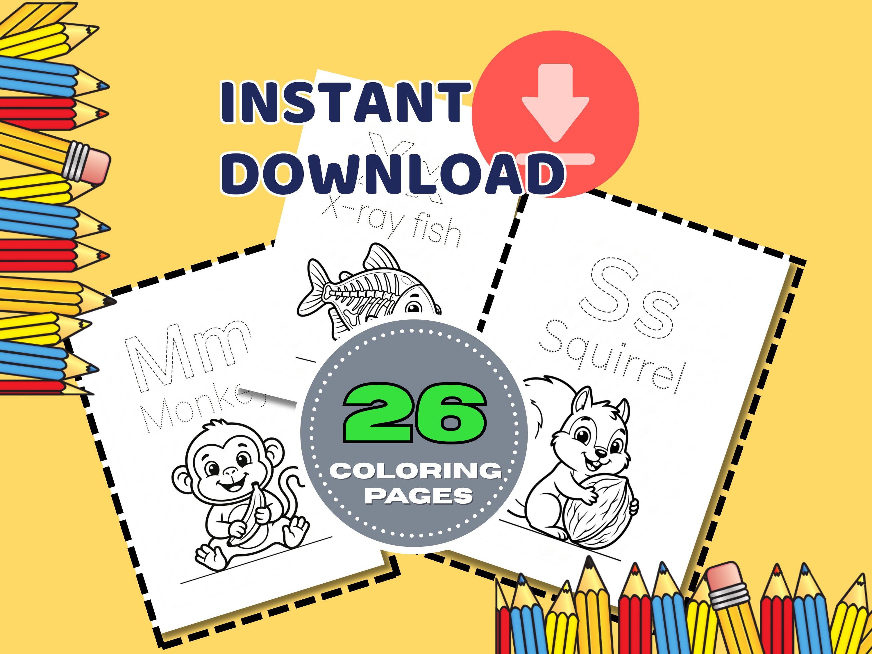 Alphabet Tracing Coloring Pages, Preschool Handwriting Practice (PDF ...