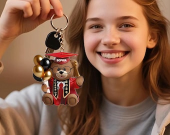 Porte-clés personnalisé ours de remise des diplômes, pendentif de remise des diplômes en acrylique personnalisé avec nom, cadeau pour elle et lui