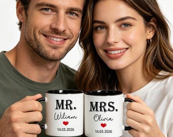 Ensemble de tasses à café personnalisées mari et femme, 11 oz coffret cadeau personnalisé pour couple pour fiançailles, mariage, anniversaire, Saint-Valentin