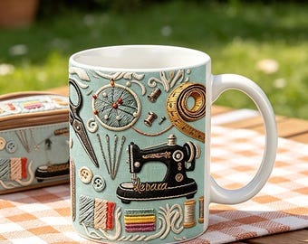 Mug à coudre personnalisé, tasse à café avec nom personnalisé pour machine à coudre, pour les amateurs d'artisanat, les amateurs de tricot et de couture, cadeaux d'artisanat pour femmes