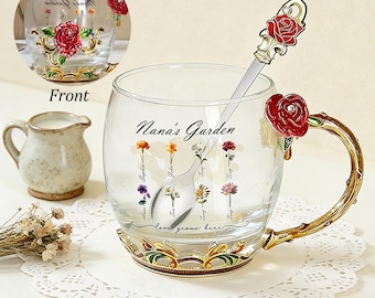 Mug personnalisé pour la fête des mères : prénoms d'enfants personnalisés, tasse à café en verre, 330 ml