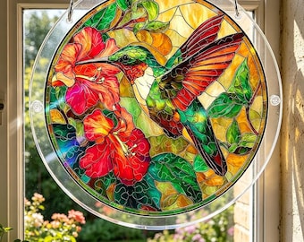 Casse-tête attrape-soleil en acrylique, 83 pièces attrape-soleil en vitrail colibri, kits attrape-soleil bricolage pour adultes 7,87 pouces