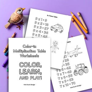 Tablas de multiplicar para colorear: Divertidas hojas de ejercicios de matemáticas del 1 al 9 con un reto de 100 problemas y páginas adicionales.