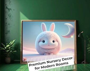 うさぎの子供部屋用ウォールアート、宇宙うさぎの水彩画プリント、宇宙飛行士うさぎのベビー部屋装飾、風変わりな動物ポスター、紙製プリント