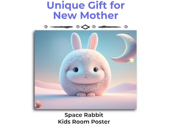 Space Rabbit Watercolor Print, Whimsical Bunny Nursery Wall Art (Physical Paper Print)