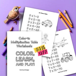Tablas de multiplicar para colorear: Divertidas hojas de ejercicios de matemáticas del 1 al 9 con un reto de 100 problemas y páginas adicionales.
