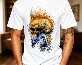 Herren Artistic Skull T-Shirt mit Blumen- und Naturdruck, einzigartiges Design