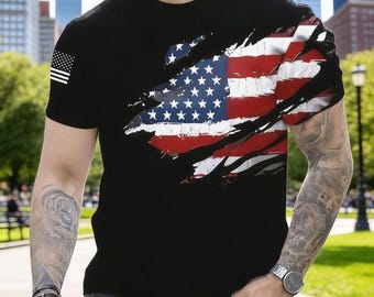 Vintage USA Flagge T-Shirt - Schwarz Weiss im Distressed Style