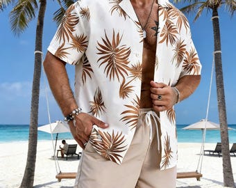Herren Tropical Palm Print Beach Shirt & Shorts Set