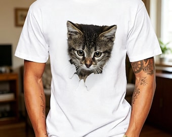 Herren Grafik-T-Shirt mit 3D-Katzen-Illusion, perfektes Geschenk für Katzenliebhaber