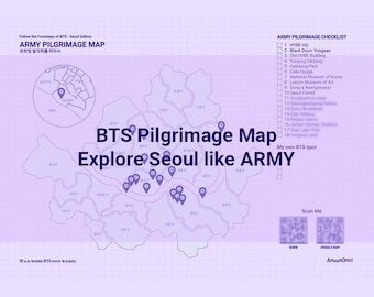 Mapa de peregrinación de BTS en Seúl / Guía de viaje ARMY / Lugares de rodaje (PDF digital + pegatinas) Incluye consejos locales coreanos y recomendaciones desde Seúl.