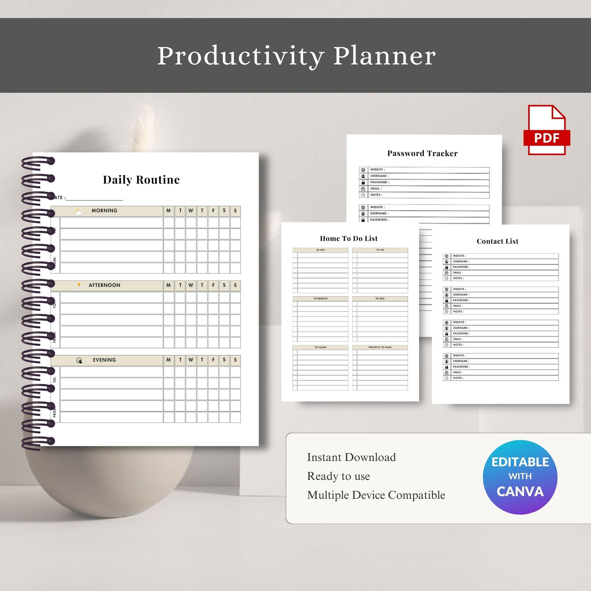 Productivity Planner Printable, Daily Time Management Organizer ...