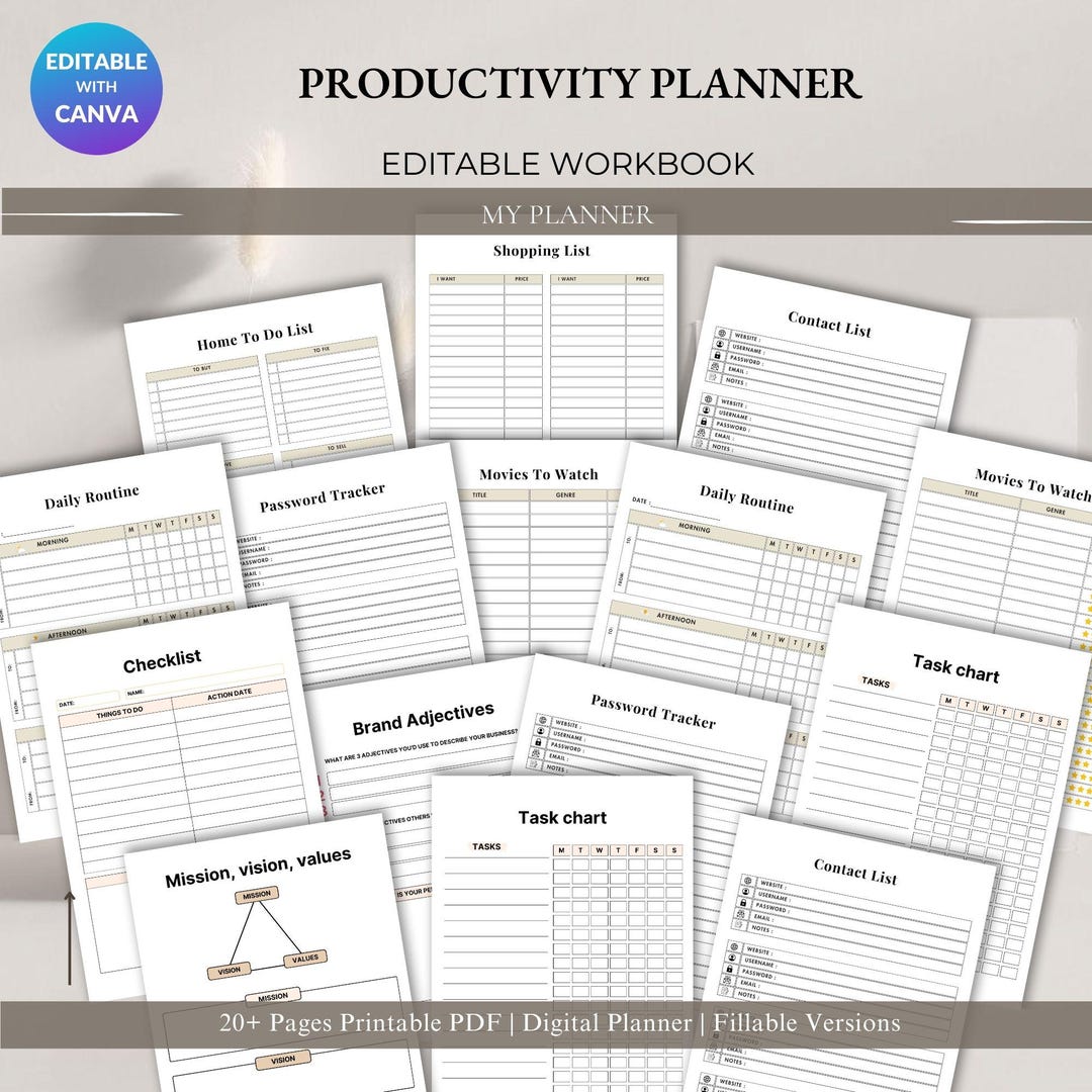 Productivity Planner Printable, Daily Time Management Organizer ...