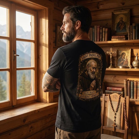 Padre Pio Tee Catholic Saint Prayer Shirt Christian Faith Healing Gift Religious Apparel Spiritual Devotion Graphic Design Blessed Patron
