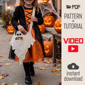 Naaipatroon voor een Halloween spooktas, Halloween PDF naaipatroon, naaipatroon voor een kindertas, zelfgemaakte trick-or-treat tas, naaiproject voor beginners