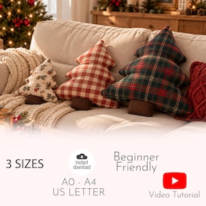 Christmas Tree Pillow Sewing Pattern PDF, 3 Sizes S M L, Christmas Cushion Pattern, Holiday Home Decor,Plaid Tree Pillow, DIY Christmas Gift