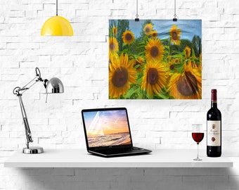 Printable wall art. Download artwork. Sunflowers Abstract wall poster. INSTANT DOWNLOAD