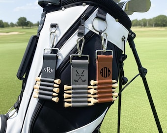 Personalized Engraved Leather Golf Bag Tag with Tee Holder Custom Gift for Golf Lovers
