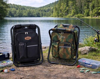 Personalized Cooler Chair Embroidery Backpack, Custom Outdoor Lover Gift, Fishing Gifts for Men [W]