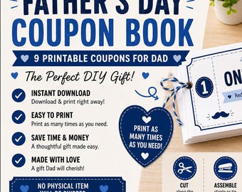 Libro de cupones para el Día del Padre / 9 cupones imprimibles para papá (Descarga instantánea en PDF)