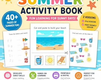 Libro de actividades de verano para niños de 3 a 6 años / PDF imprimible / Trazar, contar, colorear, recortar y pegar