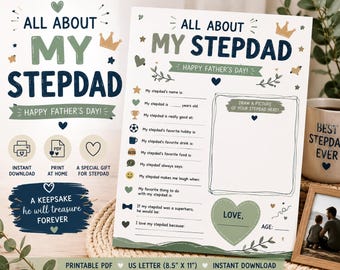 Cuestionario "Todo sobre mi padrastro", actividad infantil para el Día del Padre (PDF de descarga instantánea)