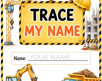 Cuaderno de trabajo personalizado para trazar nombres en la construcción / Práctica de escritura de nombres editable para preescolar y jardín de infancia /