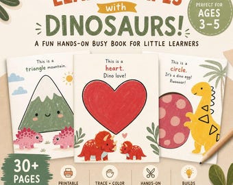 Libro de actividades de dinosaurios rosas para niñas / Actividades con formas para niños pequeños de 3 a 5 años