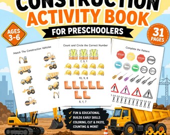 Libro de actividades sobre vehículos de construcción / Cuaderno de aprendizaje para niños pequeños (Descarga digital)