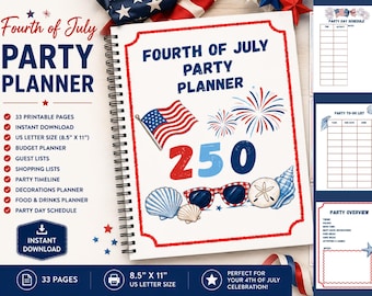 Planificador de fiestas del 4 de julio (imprimible) / Organizador de fiestas patrióticas / Carpeta para planificar barbacoas y fuegos artificiales / Lista de invitados / Seguimiento del presupuesto
