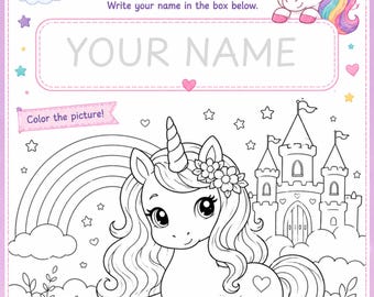 Personalisiertes Einhorn Namensverfolgungsarbeitsbuch | PDF zum Thema Kindergartenreife