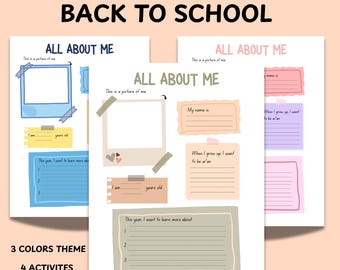 Zurück zur Schule Alles über mich zum Ausdrucken, erste Woche Aktivitäten, Kennenlern-Seiten, Klassenzimmer PDF, sofortiger Download, süße Pastell Themen