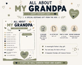 Cuestionario "Todo sobre el abuelo", actividad para guardar como recuerdo del Día del Padre (descarga instantánea)