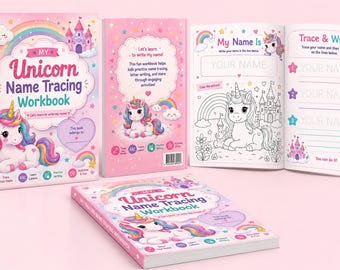 Cuaderno de trabajo personalizado para trazar nombres de unicornios / PDF de preparación para el jardín de infancia