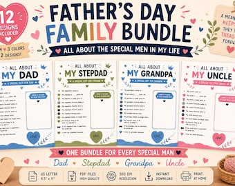 Paquete familiar para el Día del Padre: Cuestionario para papá, abuelo, padrastro y tío (descarga en PDF)