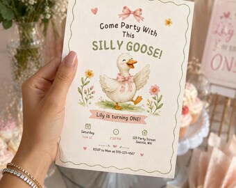 Paquete de fiesta de cumpleaños de Silly Goose: invitación editable, póster, actividades (descarga digital)