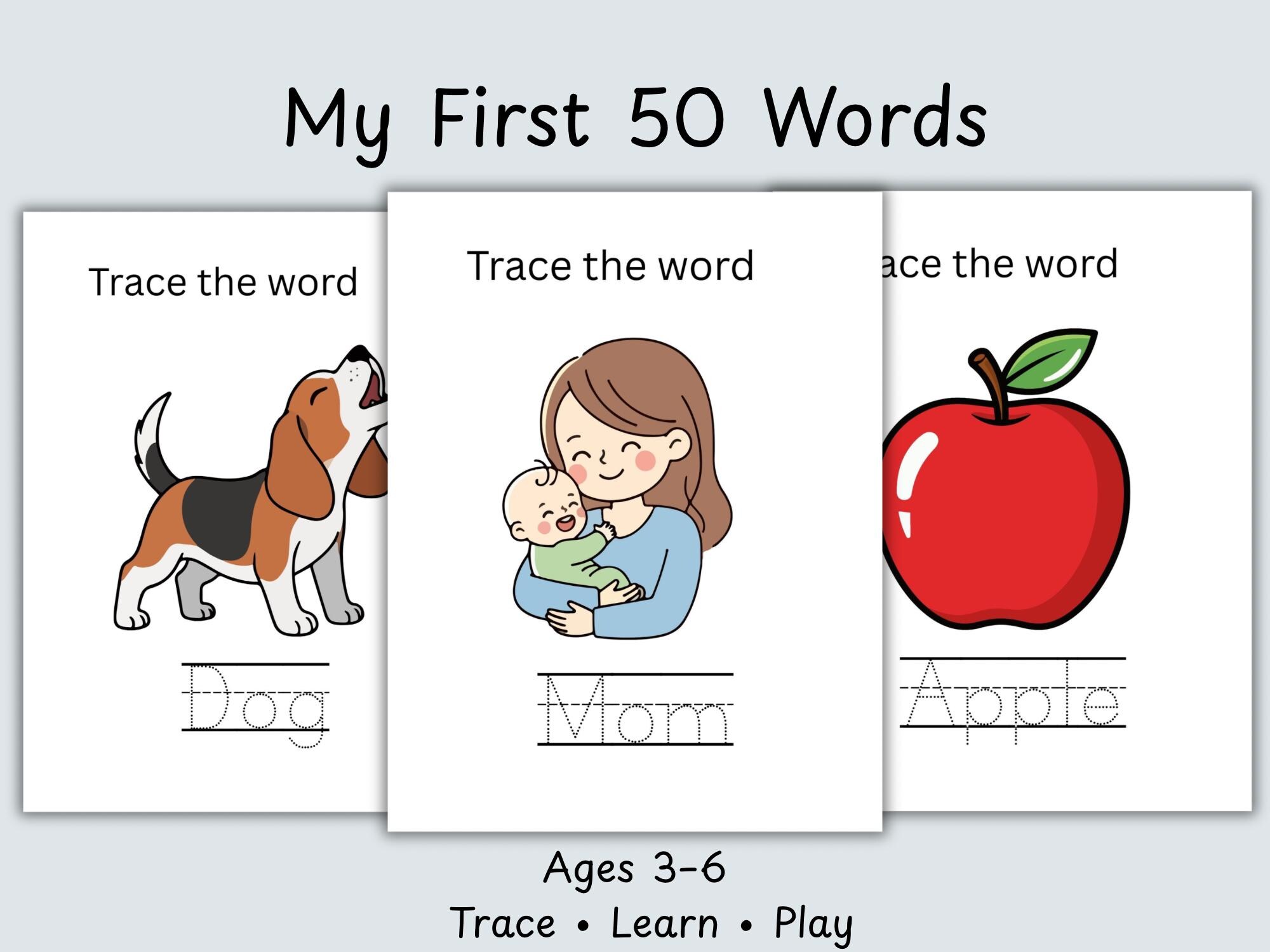 50 First Words Workbook for Kids | Tracing Practice, Ages 3-6 (digital ...