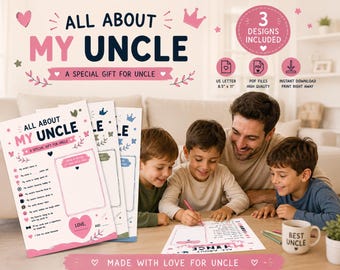 Actividad imprimible "Todo sobre mi tío", cuestionario para niños (descarga digital)