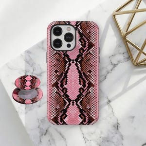 Pink Snakeskin Phone Case, Aesthetic Y2K Snake Skin Animal Print Cover For iPhone 18 17 16 15 14 13 12 11 Pro Max, Samsung Galaxy S26 Ultra