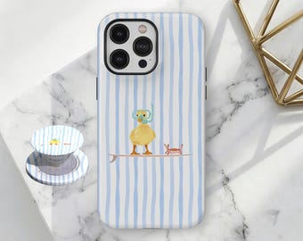 Cute Surfing Duck Phone Case Snorkeling Rubber Ducky Cover For iPhone 17 16 15 14 13 12 11 Pro Max, Samsung Galaxy S26 S25 S24 S23 Ultra