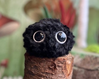 Fuzzy Black Monster, kawaii plush toy, dolls, gifts for her, gifts for him, crochet monster, totoro plush, soot sprite, monster, doll