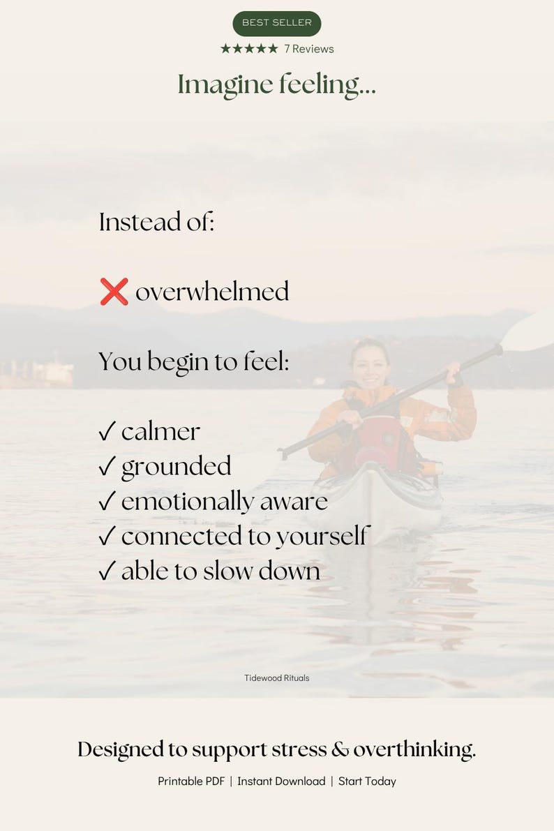 Guided nervous system journal designed to help support stress, emotional overwhelm, and overthinking with daily mindfulness, grounding practices, journaling prompts, and calming routines.