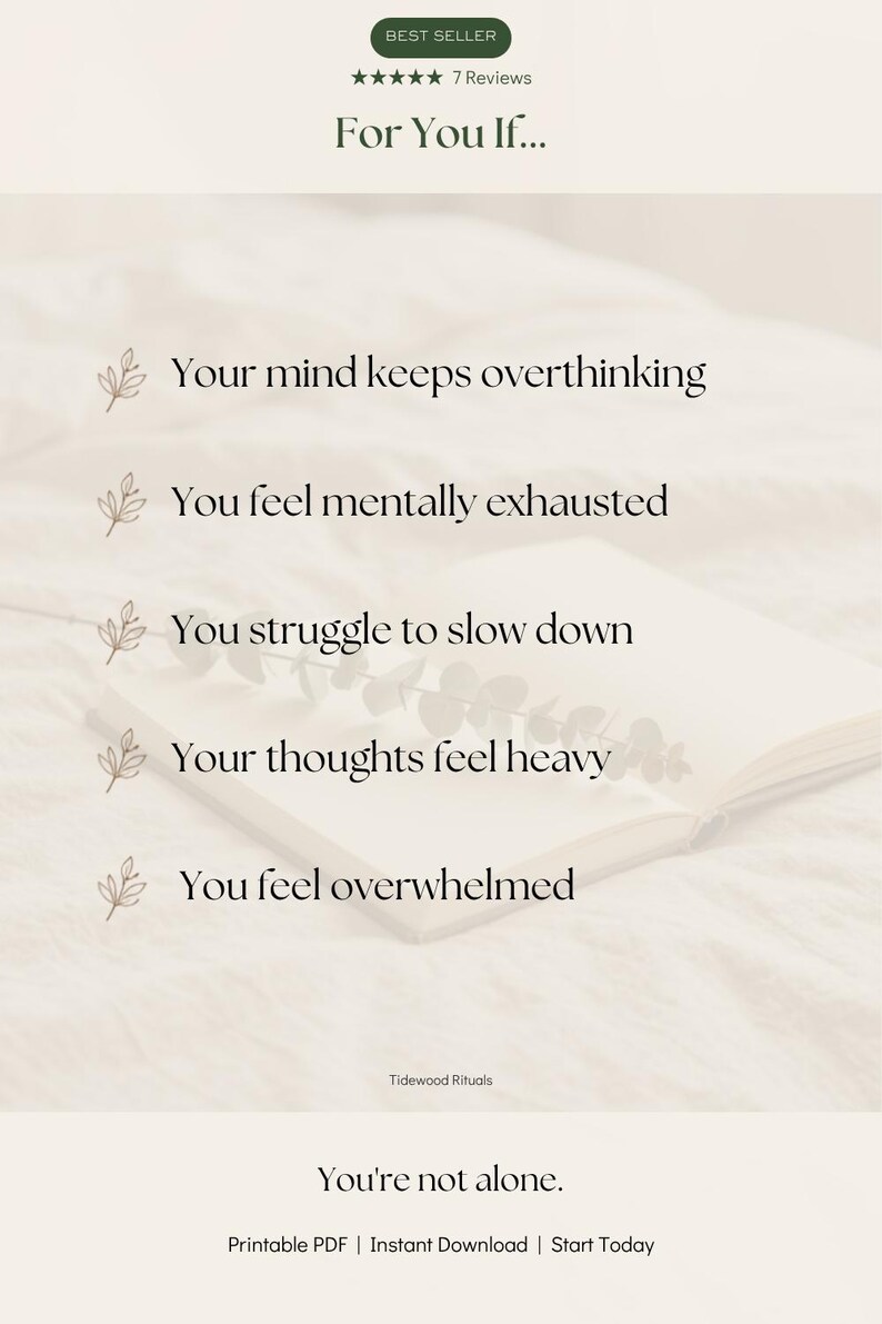 Printable nervous system reset journal for women experiencing stress, anxiety, emotional overwhelm, burnout recovery, and overthinking, designed to support daily self-reflection and emotional wellness.