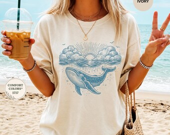 Whale Ocean Shirt, Blue Whale Graphic Tee, Coastal Beach Shirt, Ocean Lover Gift, Sea Life T Shirt, Comfort Colors 1717 Tee